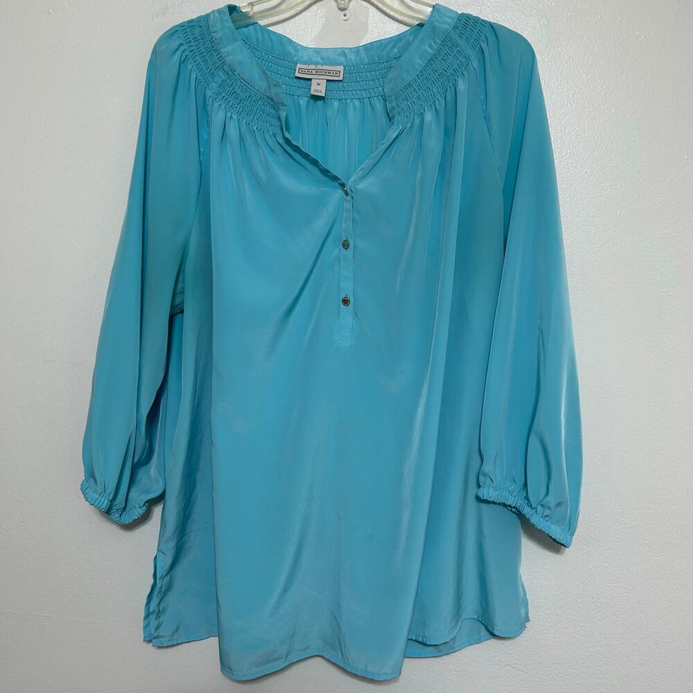 Dana Buchman Peacock Blue Smocked Tunic Blouse 1X